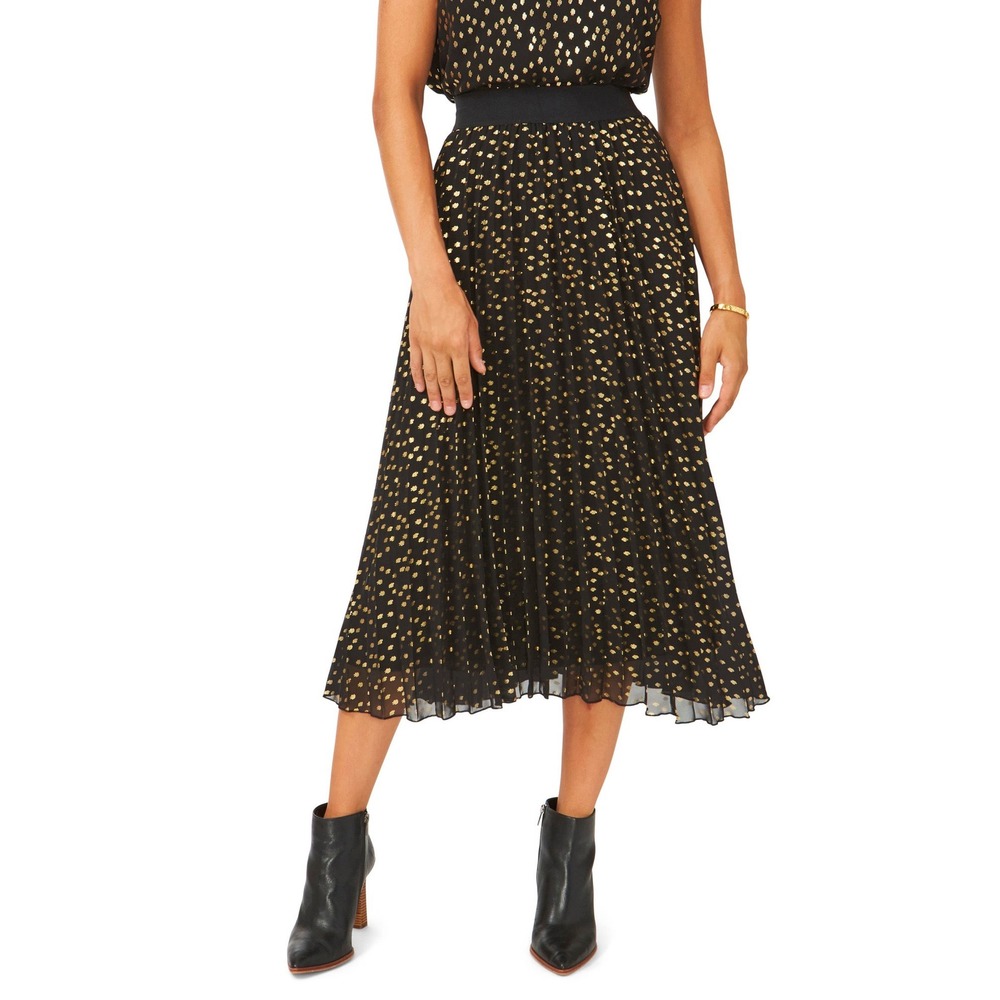 VINCE CAMUTO Womens Black Elastic Waist Pull-on Printed MIDI Pleated Skirt XL
